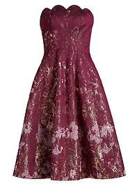 Scalloped Brocade Strapless Cocktail Dress