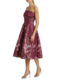 Scalloped Brocade Strapless Cocktail Dress