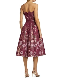 Scalloped Brocade Strapless Cocktail Dress