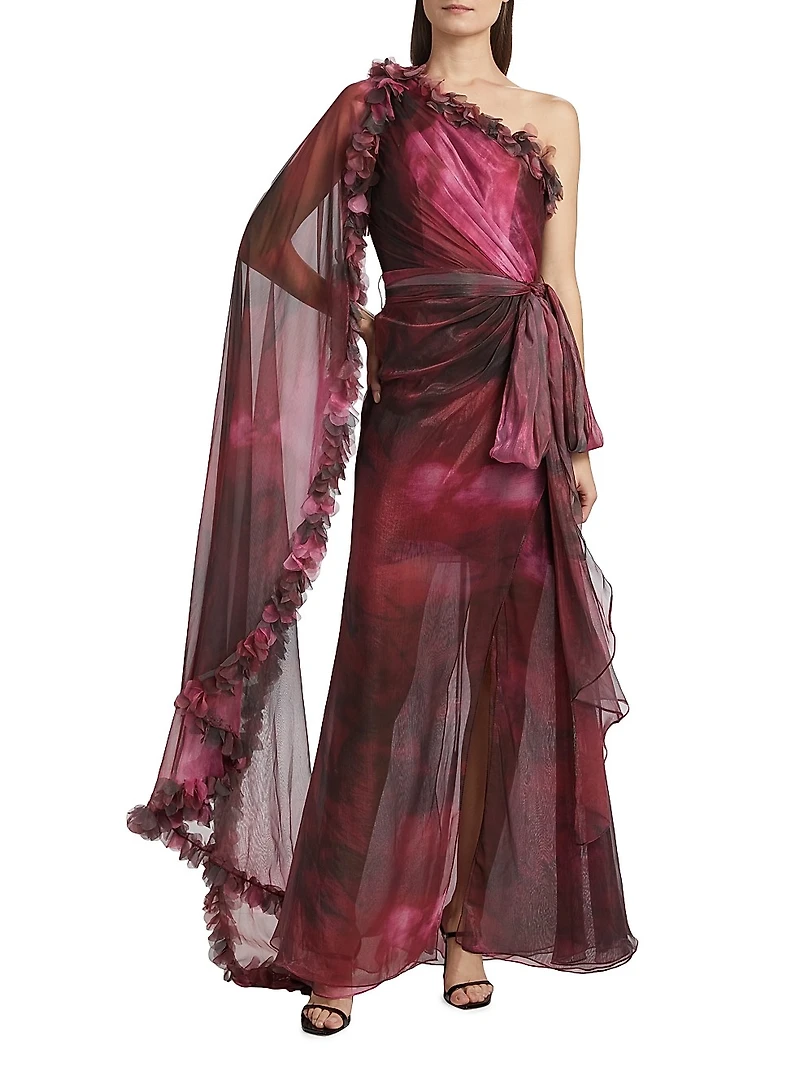 Luminescent Chiffon One-Shoulder Gown