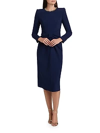 Sunday Embellished Neck Tie Midi-Dress