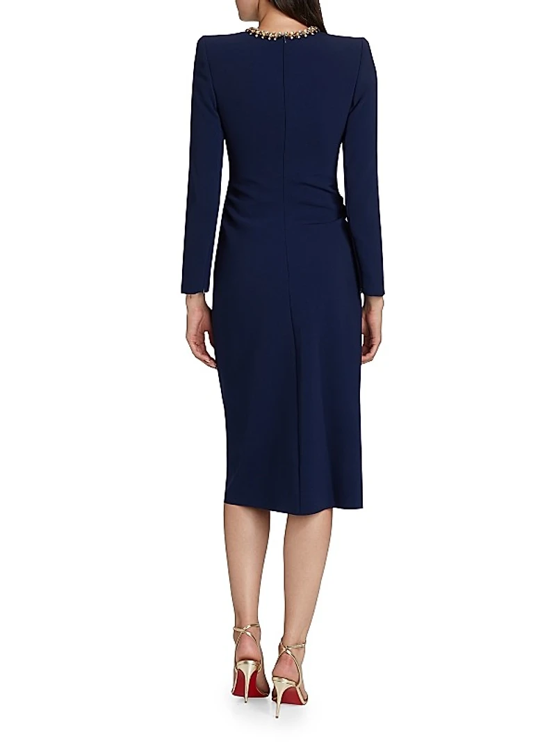 Sunday Embellished Neck Tie Midi-Dress