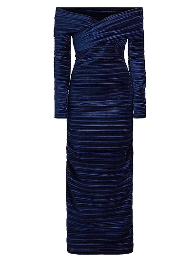 Delphinus Velvet Off-The-Shoulder Midi-Dress