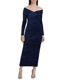 Delphinus Velvet Off-The-Shoulder Midi-Dress