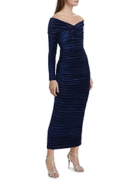 Delphinus Velvet Off-The-Shoulder Midi-Dress