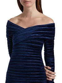 Delphinus Velvet Off-The-Shoulder Midi-Dress