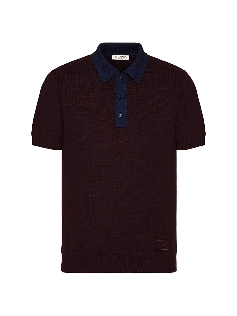 Wool Polo T-Shirt with V-Logo