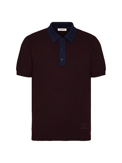 Wool Polo T-Shirt with V-Logo