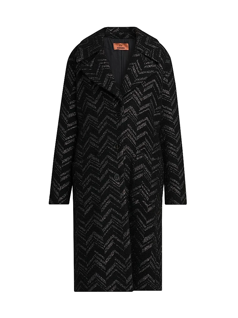 Metallic Chevron Knee-Length Coat