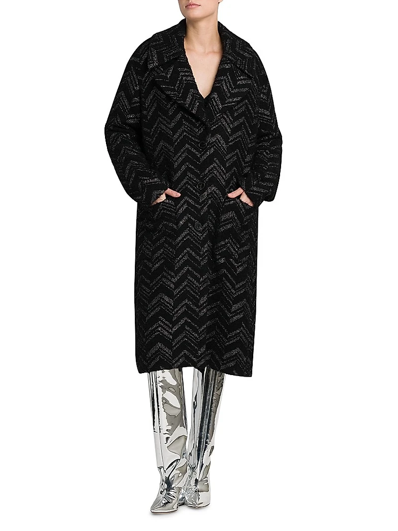 Metallic Chevron Knee-Length Coat