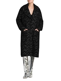Metallic Chevron Knee-Length Coat