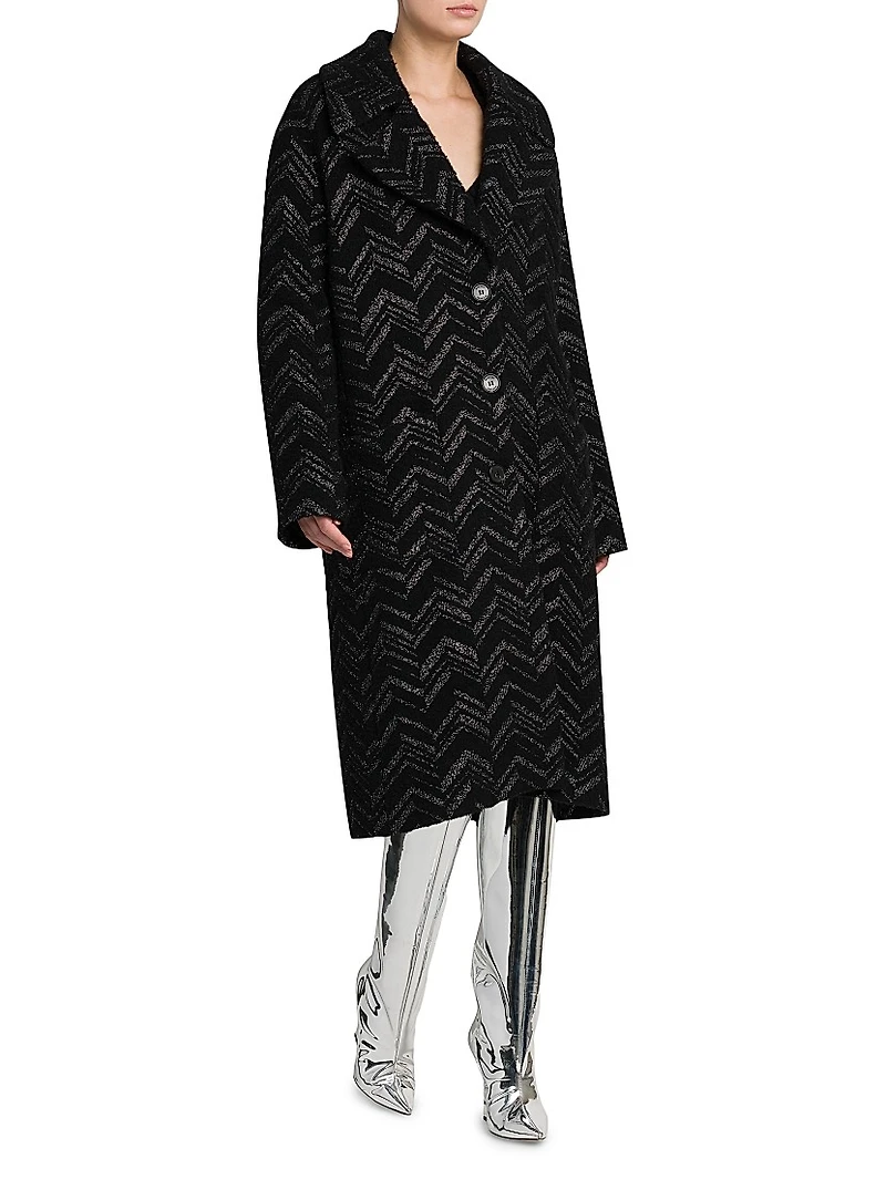 Metallic Chevron Knee-Length Coat