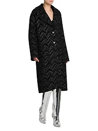 Metallic Chevron Knee-Length Coat