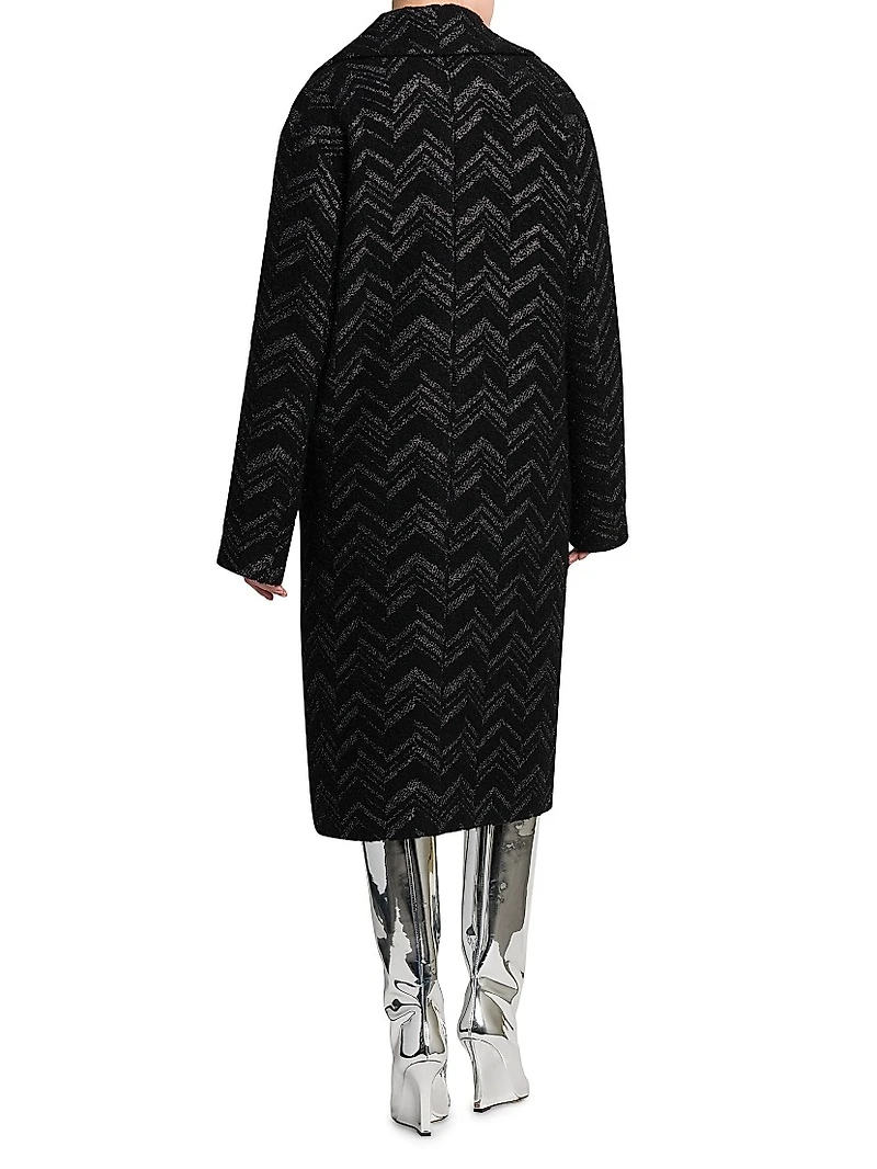 Metallic Chevron Knee-Length Coat