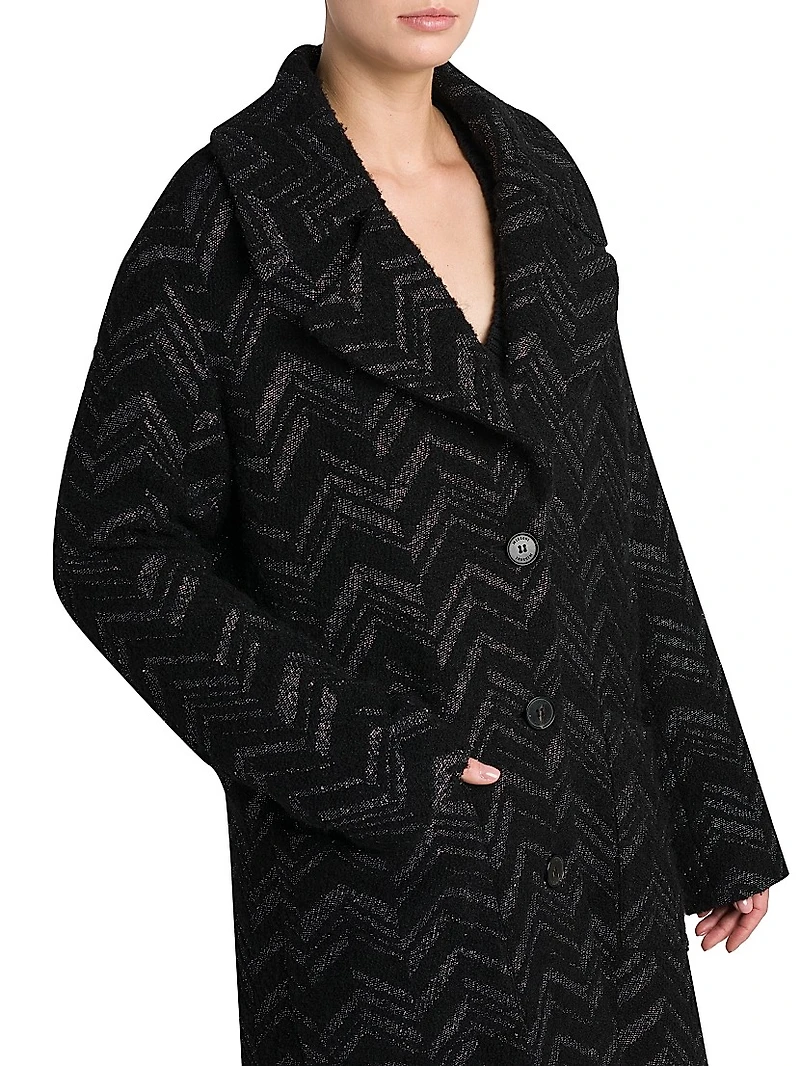 Metallic Chevron Knee-Length Coat