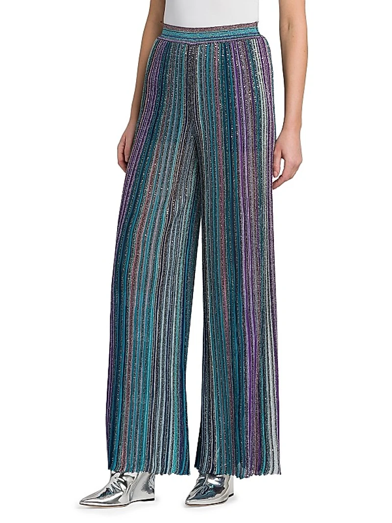 Metallic Stripe Flared Pants