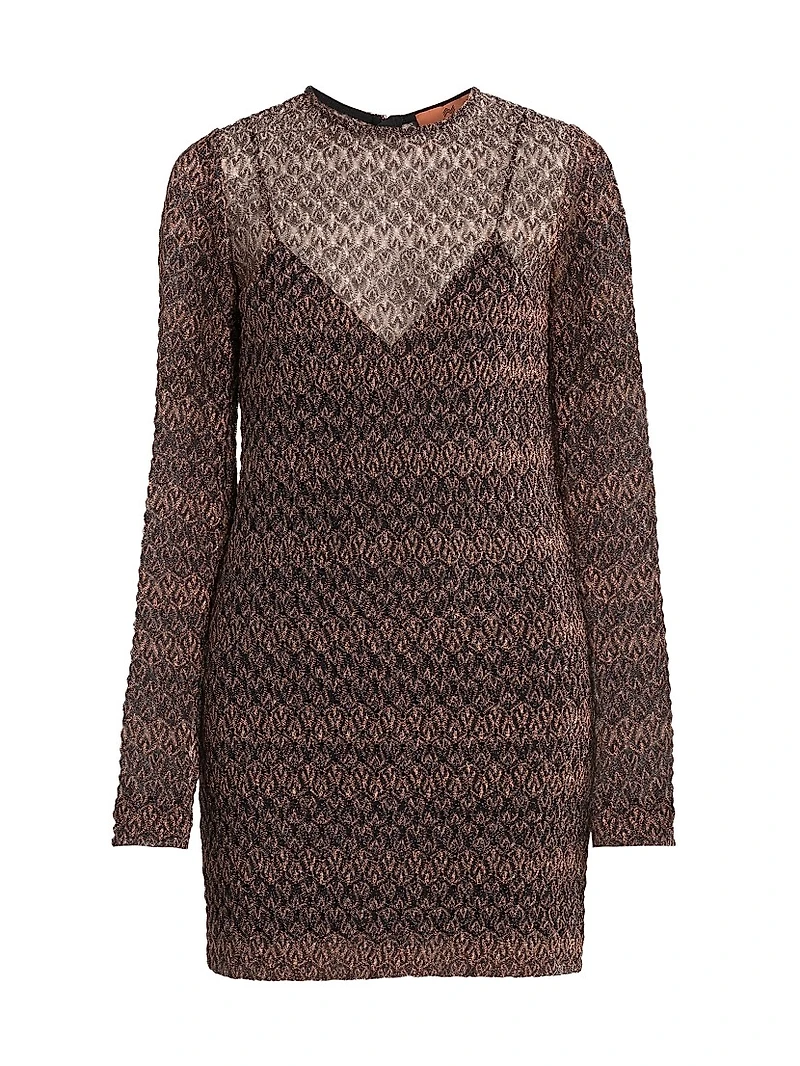 Sheer Metallic Knit Minidress