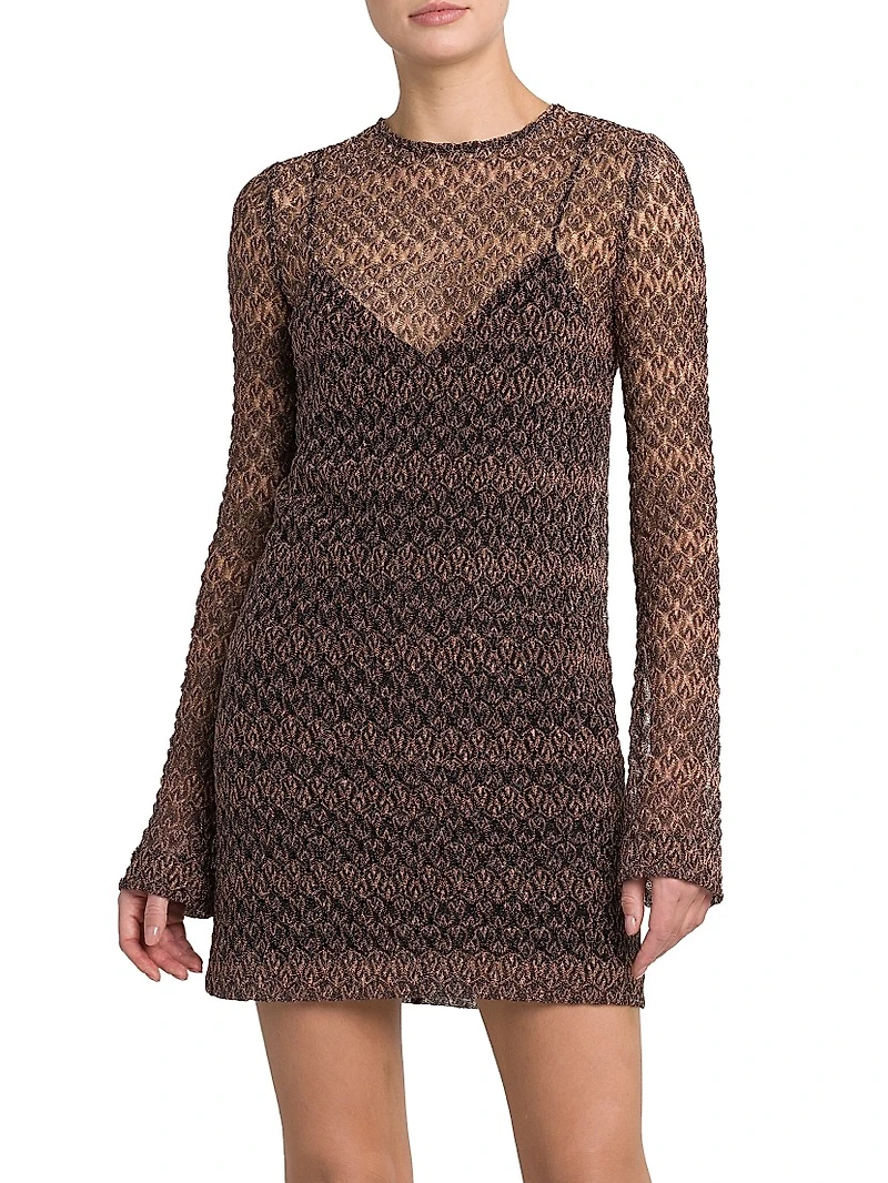 Sheer Metallic Knit Minidress