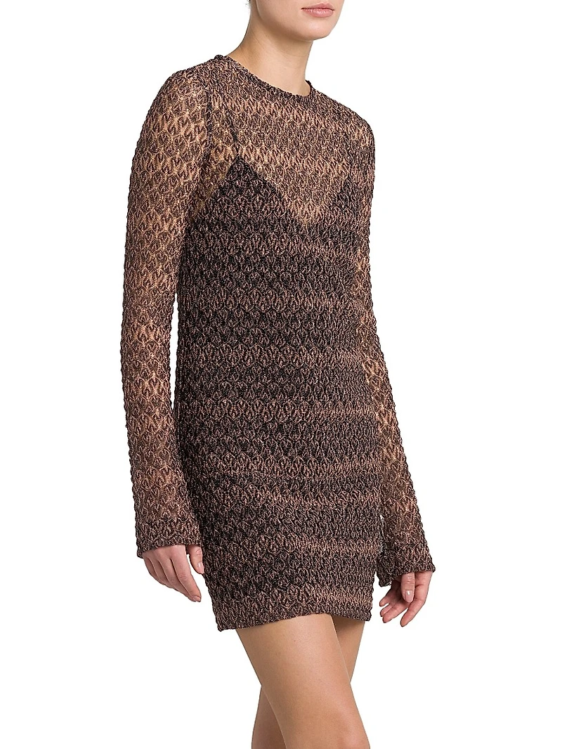 Sheer Metallic Knit Minidress