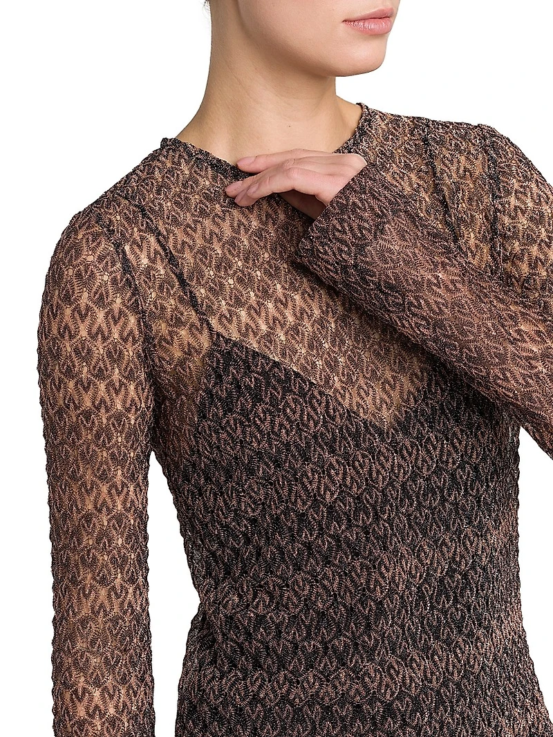 Sheer Metallic Knit Minidress