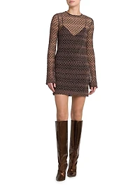 Sheer Metallic Knit Minidress