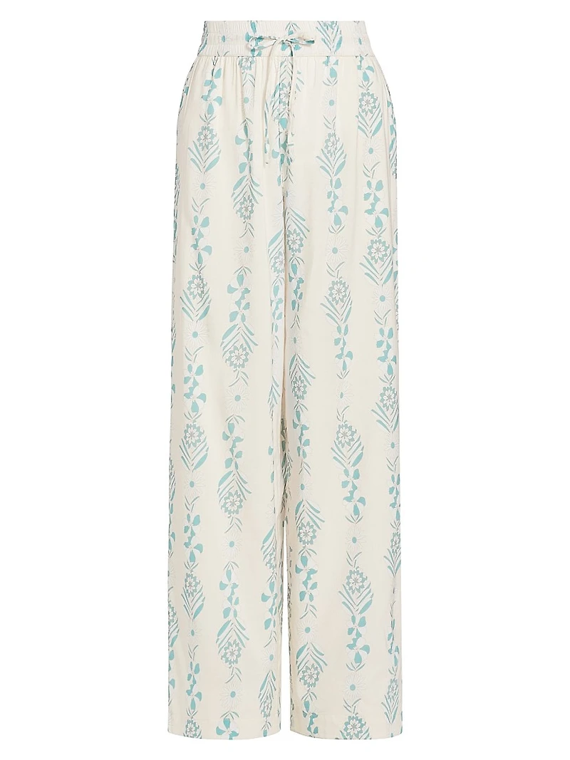 Floral Drawstring Wide-Leg Pants