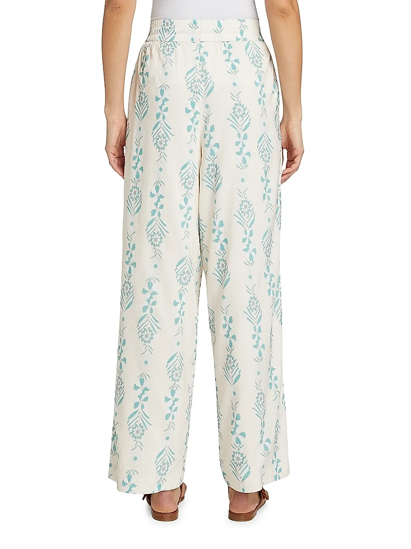 Floral Drawstring Wide-Leg Pants