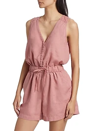 Linen-Blend Drawstring Romper