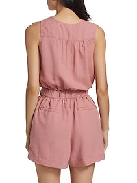 Linen-Blend Drawstring Romper