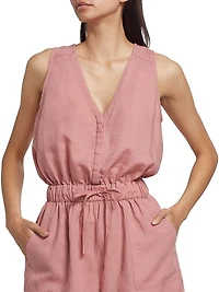 Linen-Blend Drawstring Romper