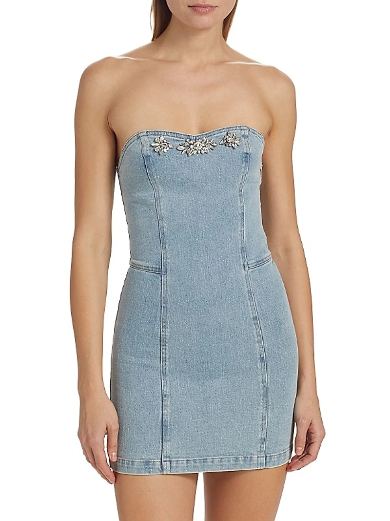 Idara Crystal Denim Strapless Minidress