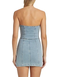 Idara Crystal Denim Strapless Minidress