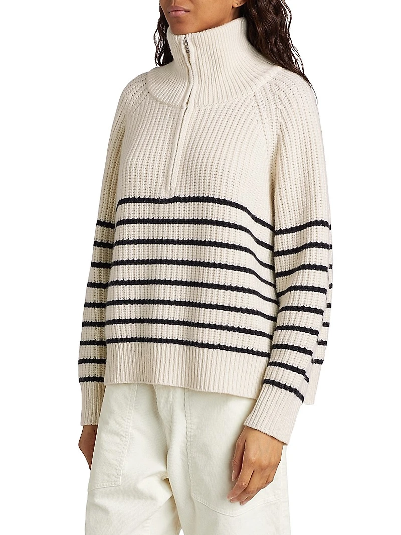 Amelina Cashmere Striped Half-Zip Sweater