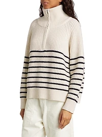 Amelina Cashmere Striped Half-Zip Sweater