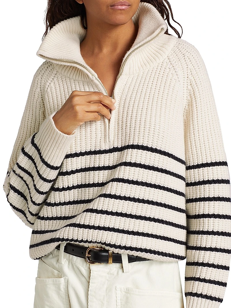 Amelina Cashmere Striped Half-Zip Sweater