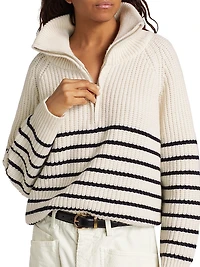Amelina Cashmere Striped Half-Zip Sweater