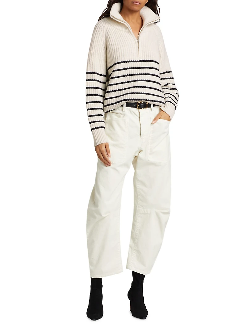 Amelina Cashmere Striped Half-Zip Sweater