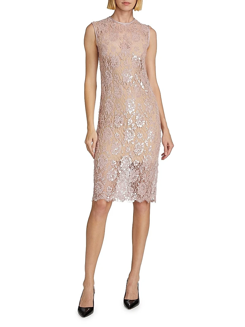 Embellished Crewneck Sheath Dress