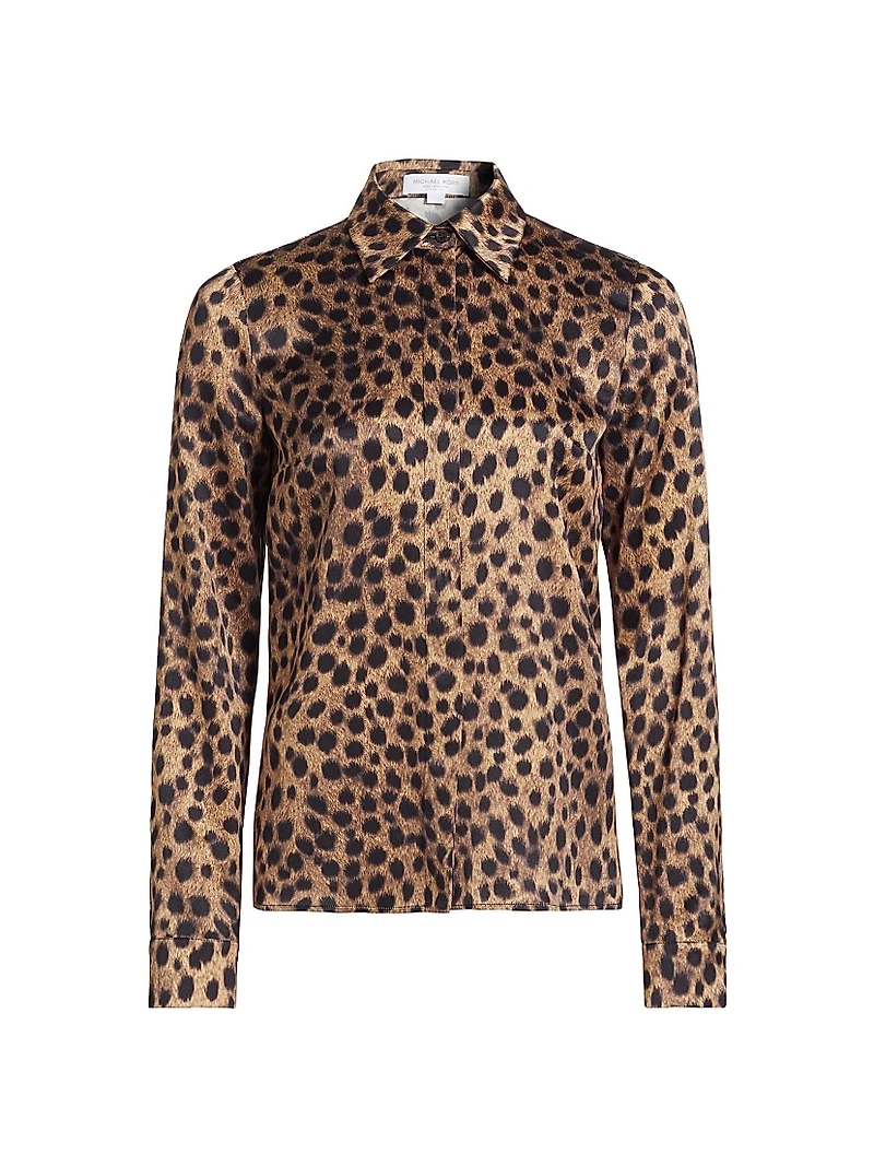Hansen Leopard Silk Button-Front Shirt