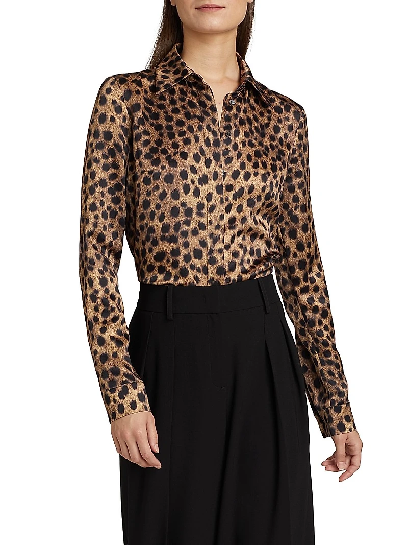 Hansen Leopard Silk Button-Front Shirt