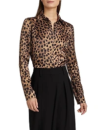 Hansen Leopard Silk Button-Front Shirt