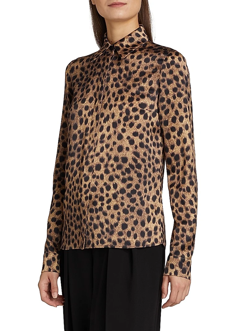 Hansen Leopard Silk Button-Front Shirt