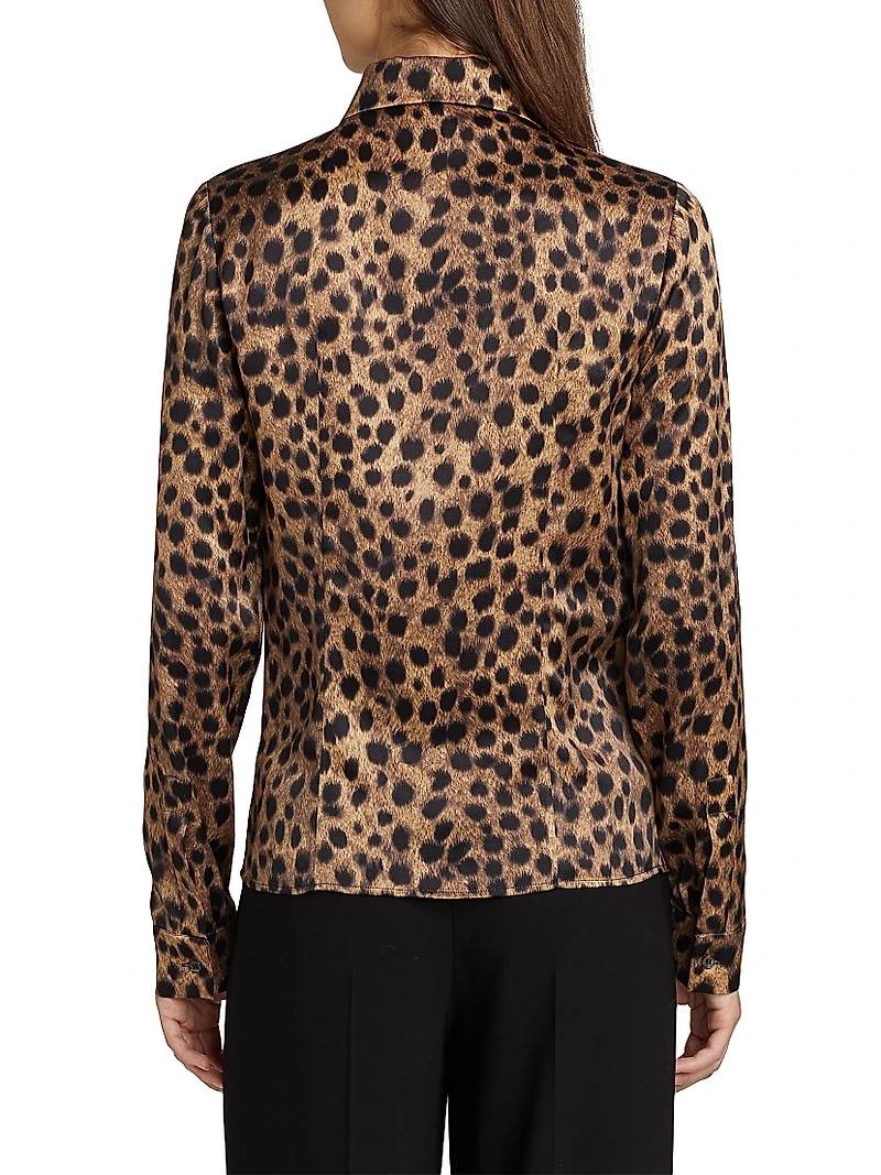 Hansen Leopard Silk Button-Front Shirt