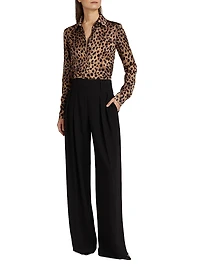 Hansen Leopard Silk Button-Front Shirt