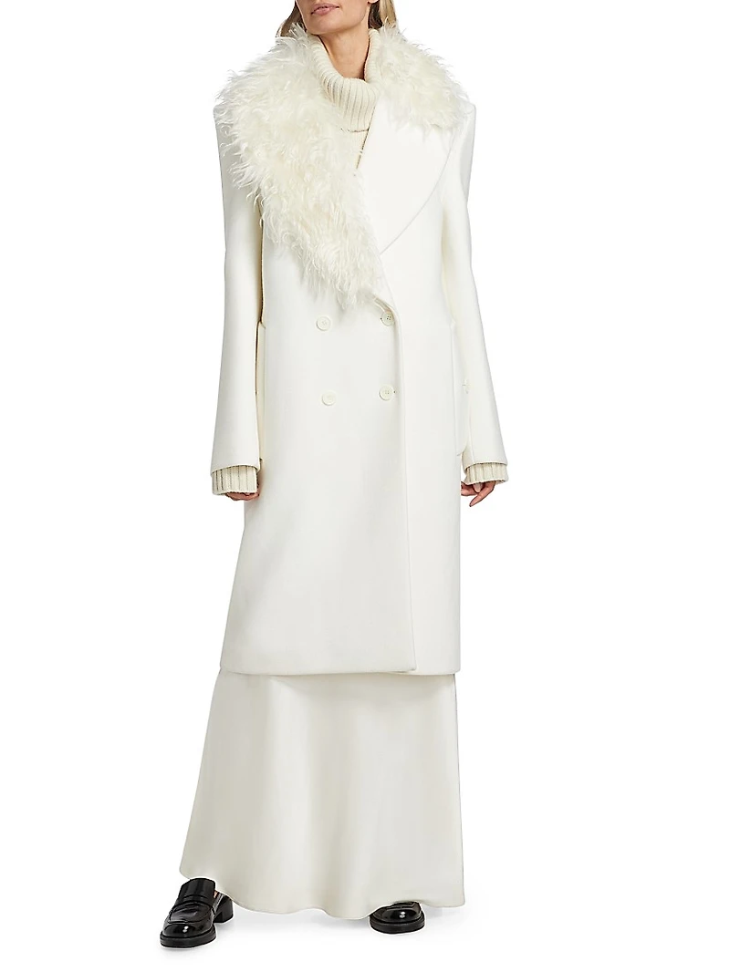 Mohair Collar Wool Double-Breasted Coat