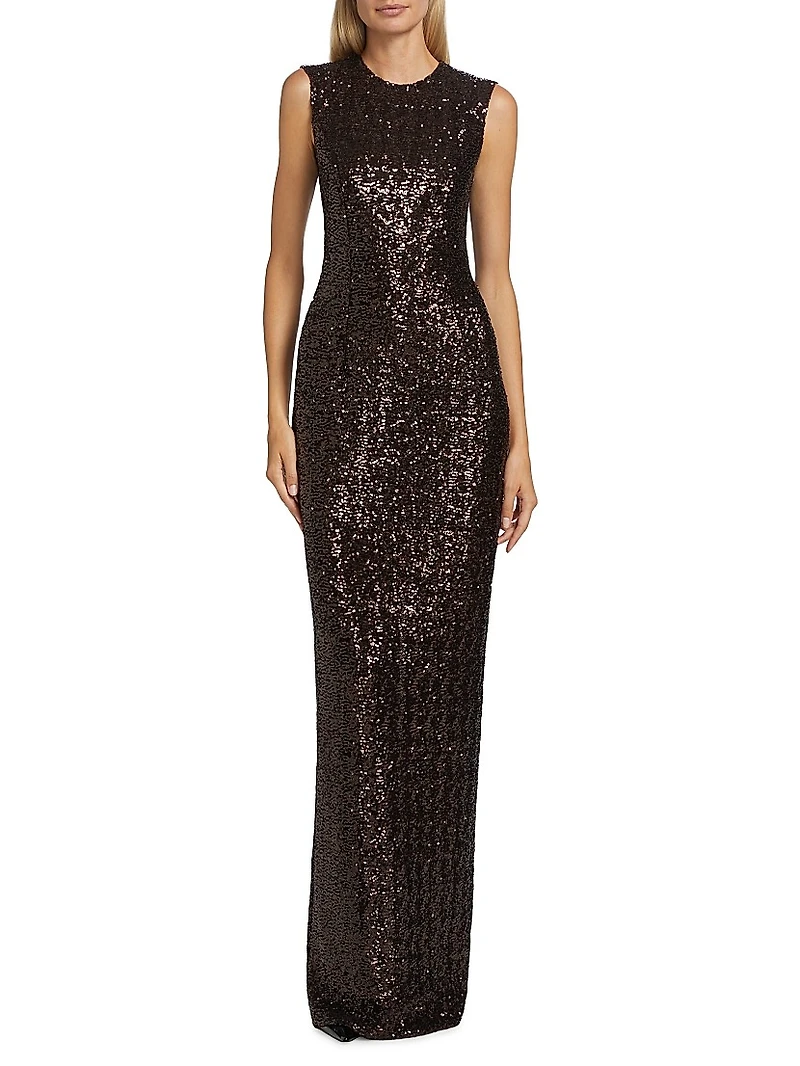 Sequined Sleeveless Column Gown