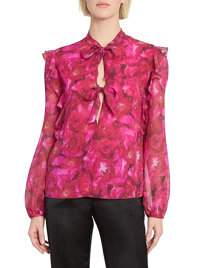 Floral Silk Tie Blouse