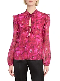 Floral Silk Tie Blouse
