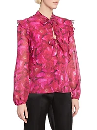 Floral Silk Tie Blouse