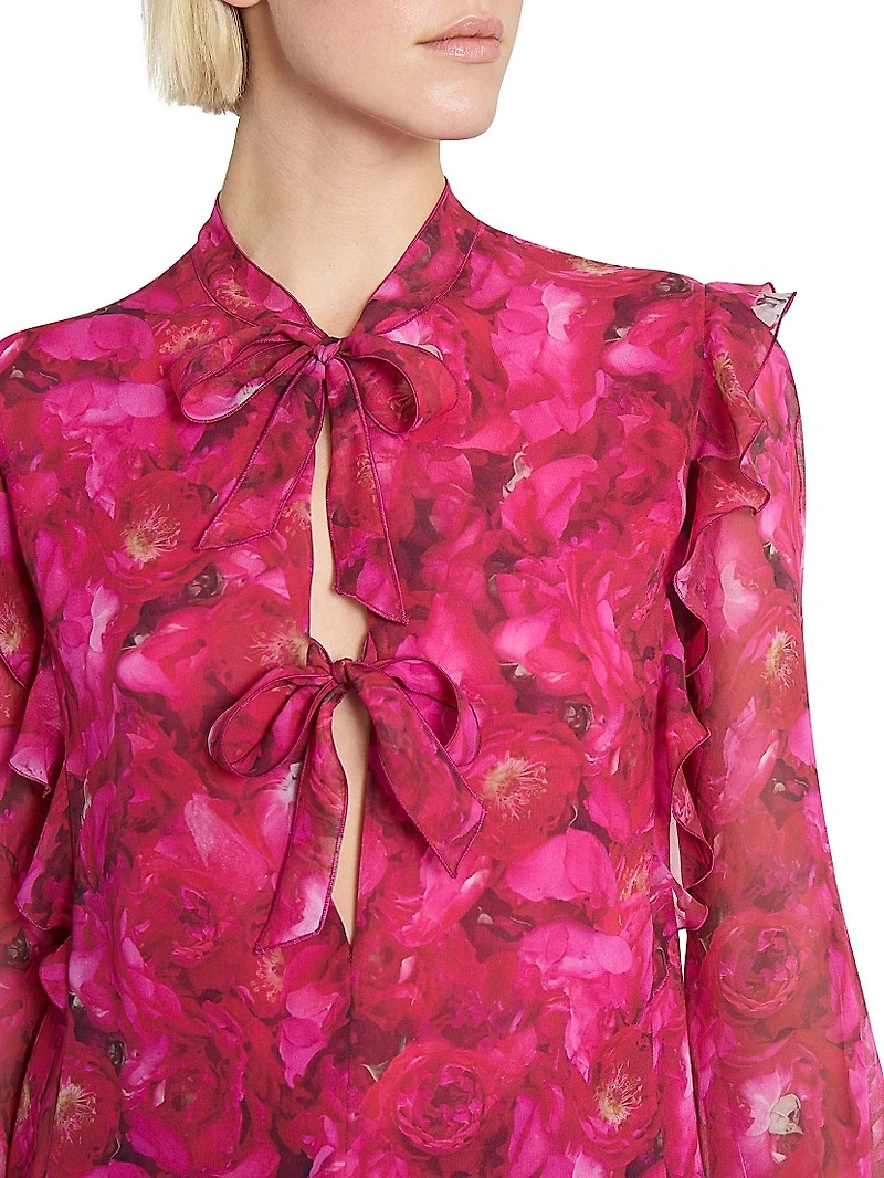 Floral Silk Tie Blouse